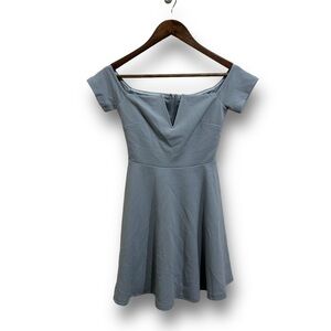 Lulus Play The Party Slate Blue Off The Shoulder Skater Dress Size XS Length 30"